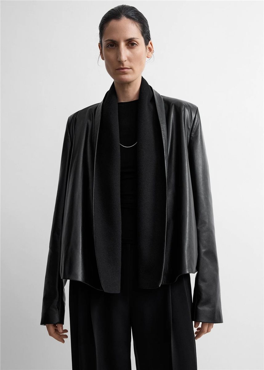 Scarf leather jacket black-TOTEME-Verso