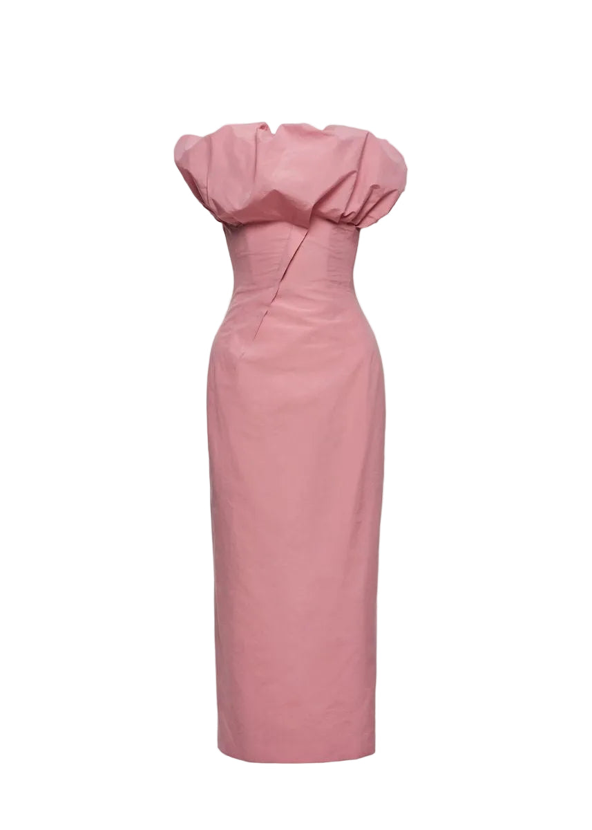 Sculptural neckline fitted dress in pink-MAGDA BUTRYM-309593-34-Verso