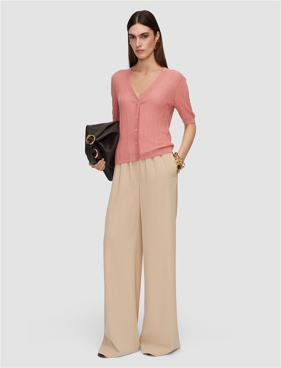 Sens silk cotton rib short sleeve cardigan-JOSEPH-Verso