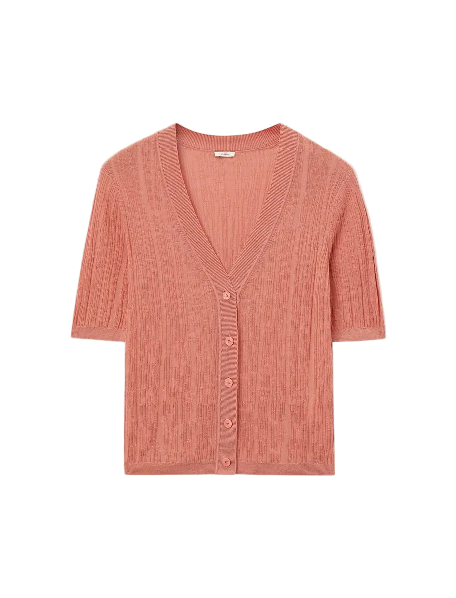 Sens silk cotton rib short sleeve cardigan-JOSEPH-Verso