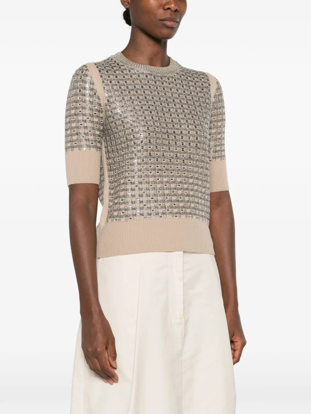 Sequin-embellished checkered wool sweater-ERMANNO SCERVINO-Verso