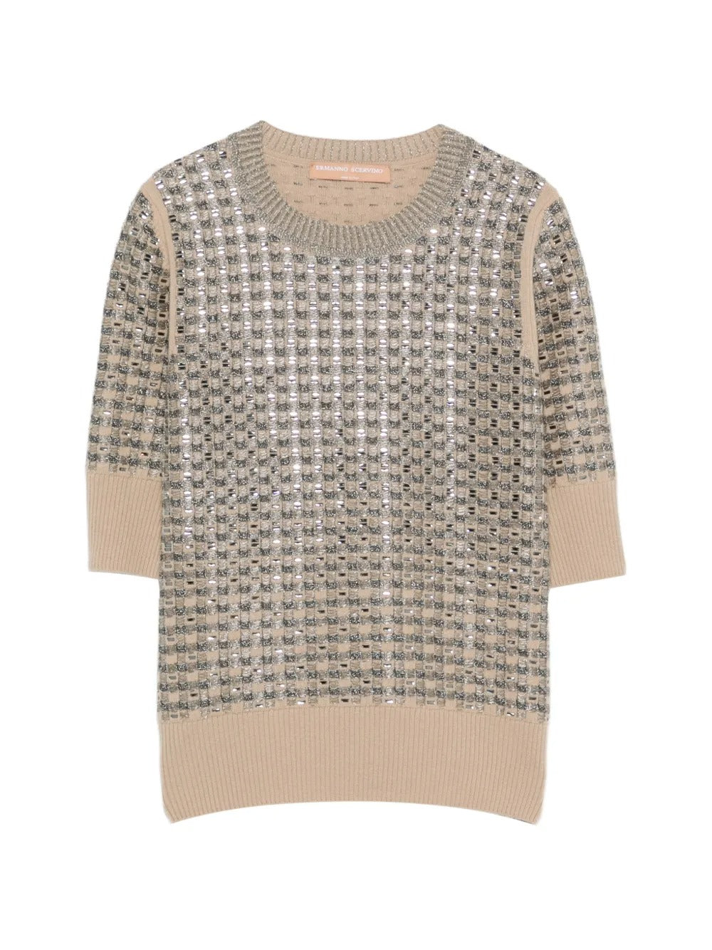 Sequin-embellished checkered wool sweater-ERMANNO SCERVINO-309467-S-Verso