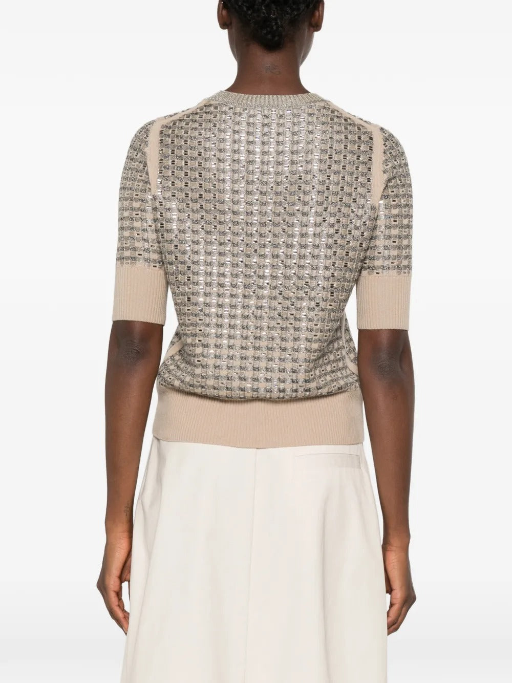 Sequin-embellished checkered wool sweater-ERMANNO SCERVINO-Verso