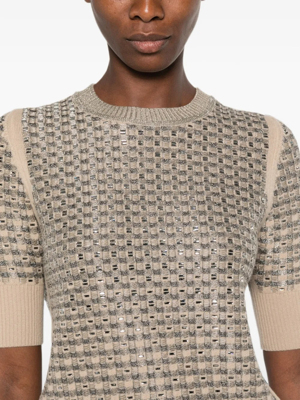 Sequin-embellished checkered wool sweater-ERMANNO SCERVINO-Verso