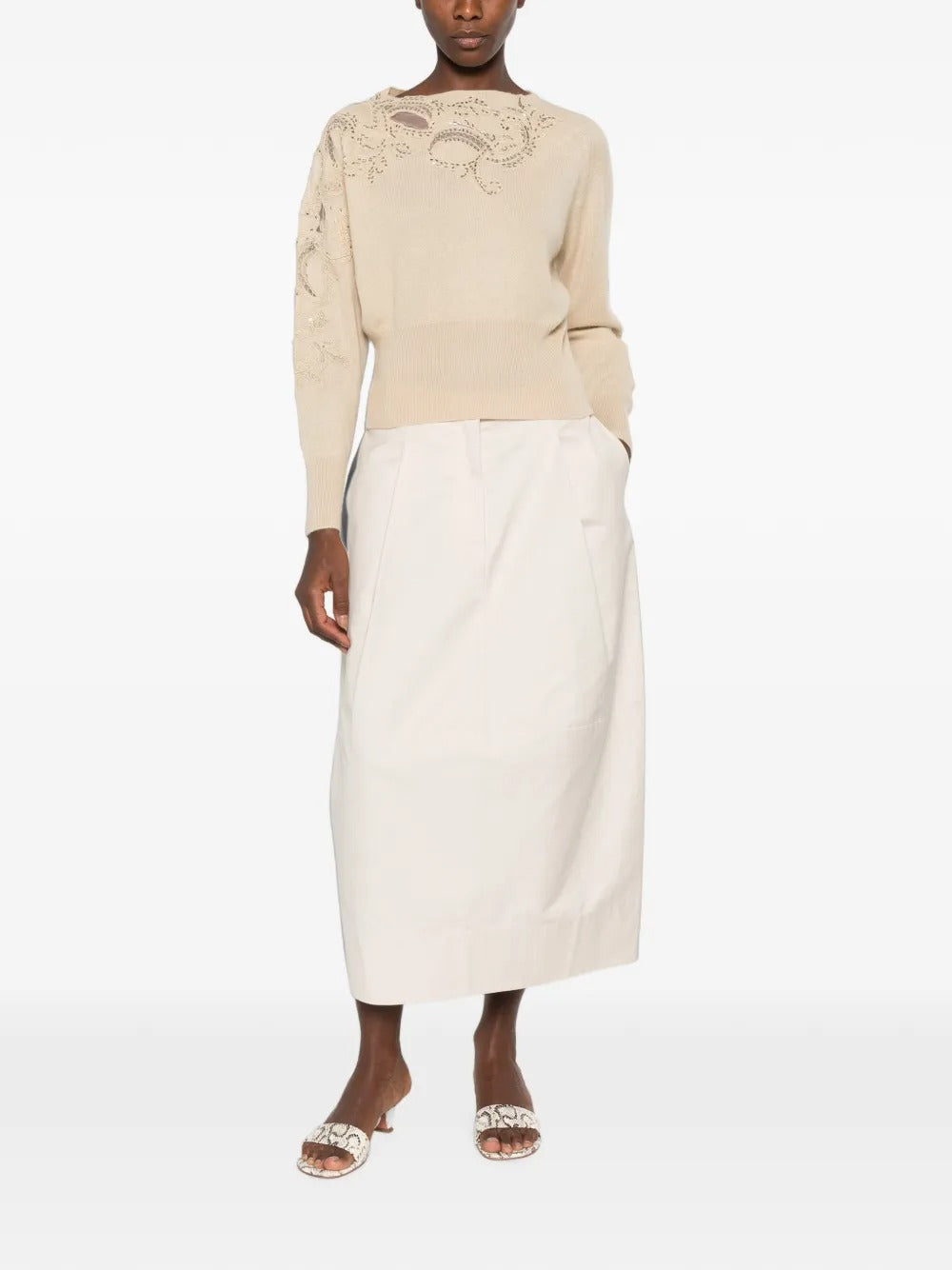 Sequin-embellished lace-insert cashmere sweater-ERMANNO SCERVINO-Verso