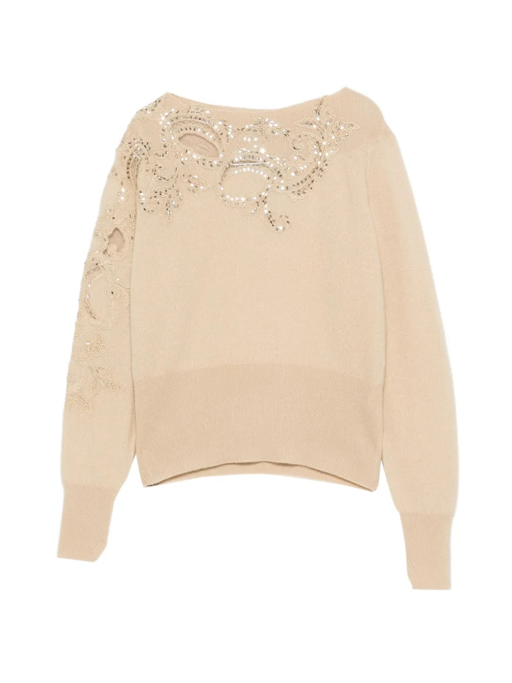 Sequin-embellished lace-insert cashmere sweater-ERMANNO SCERVINO-309469-40-Verso