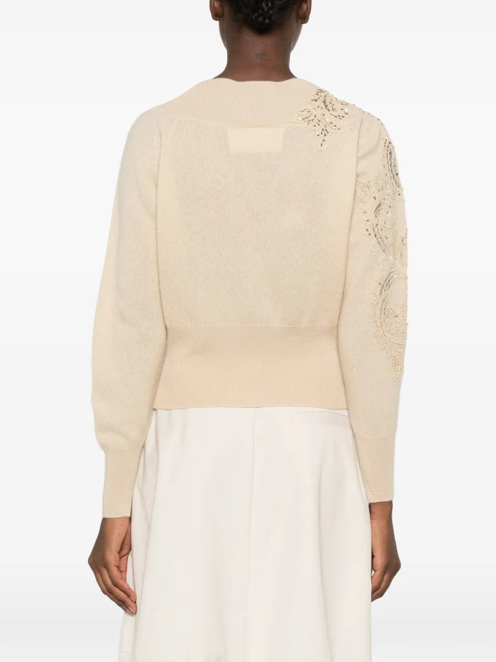 Sequin-embellished lace-insert cashmere sweater-ERMANNO SCERVINO-Verso