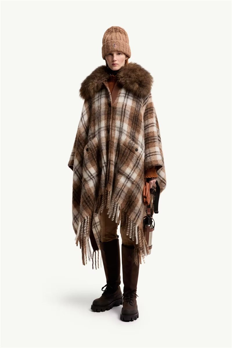 Shearling collar mohair, alpaca & wool blend cape-MONCLER-Verso