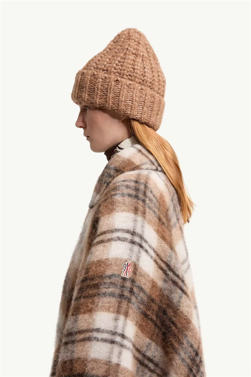 Shearling collar mohair, alpaca & wool blend cape-MONCLER-Verso