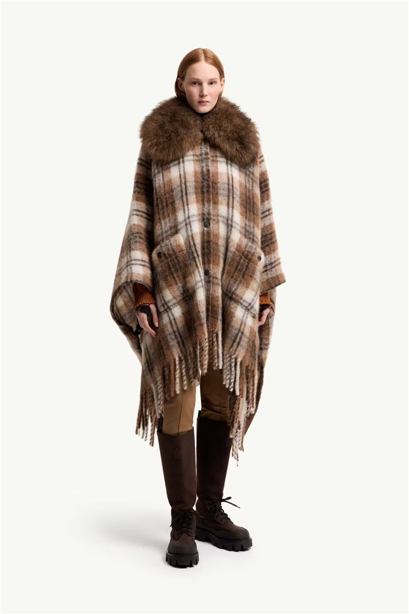 Shearling collar mohair, alpaca & wool blend cape-MONCLER-Verso