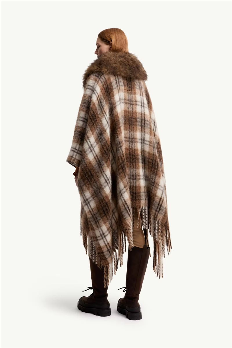 Shearling collar mohair, alpaca & wool blend cape-MONCLER-Verso
