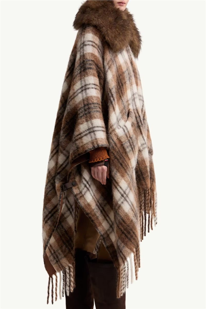 Shearling collar mohair, alpaca & wool blend cape-MONCLER-Verso