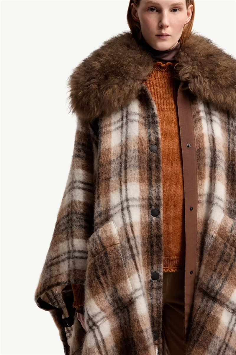 Shearling collar mohair, alpaca & wool blend cape-MONCLER-Verso