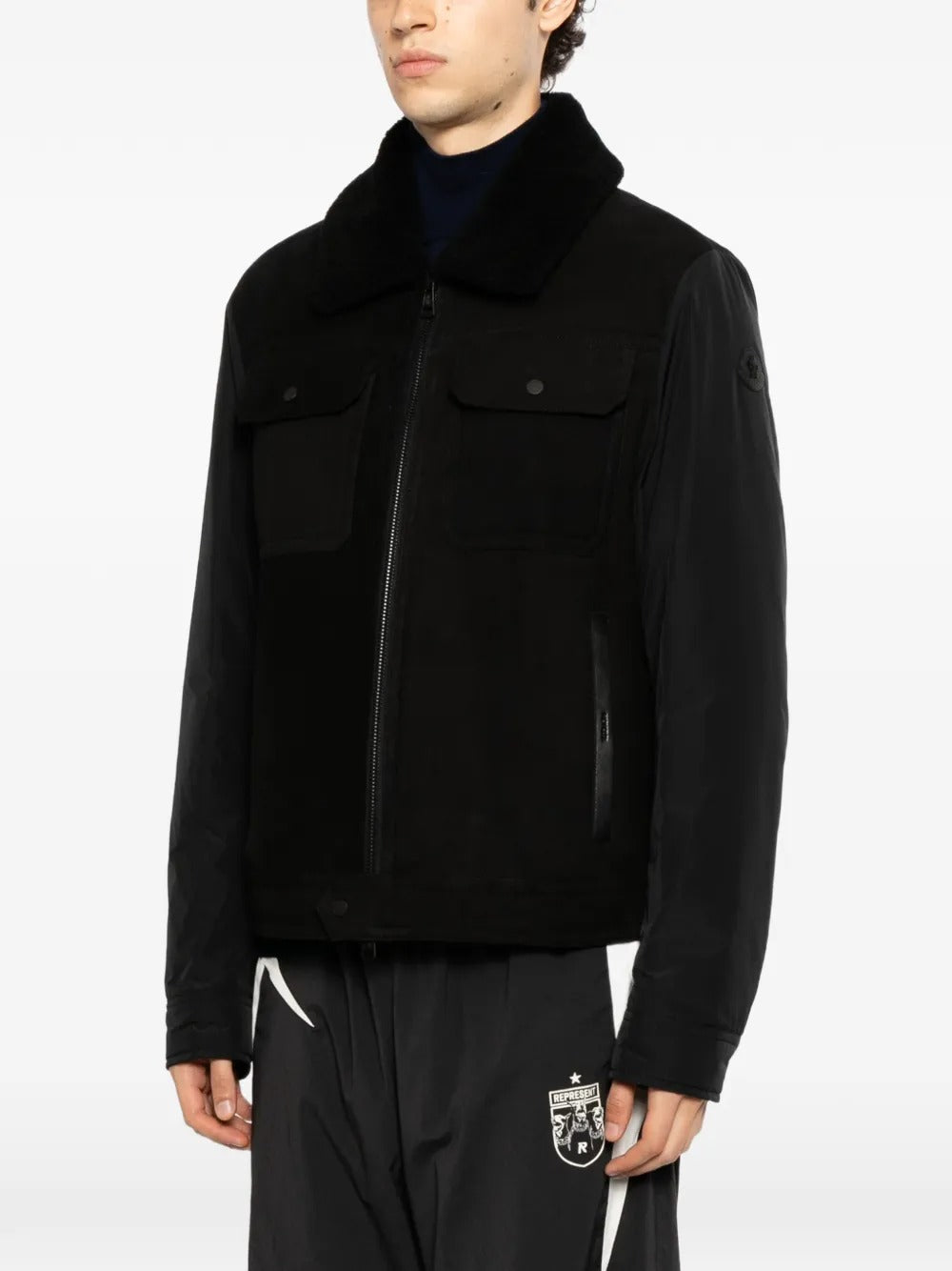 Shearling-collar panelled jacket-MONCLER-Verso
