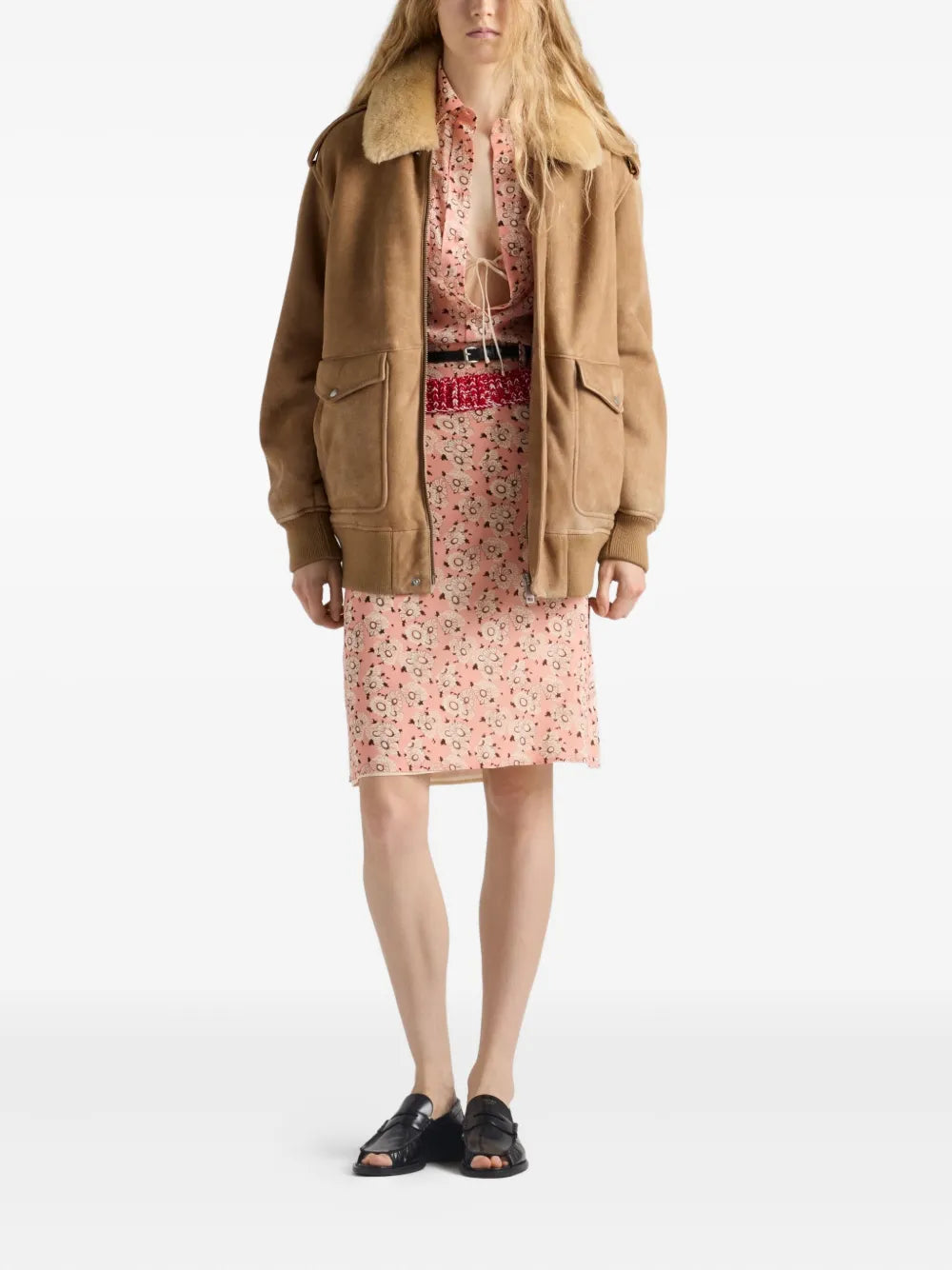 Shearling-collar Patch-pocket Jacket-PRADA-Verso