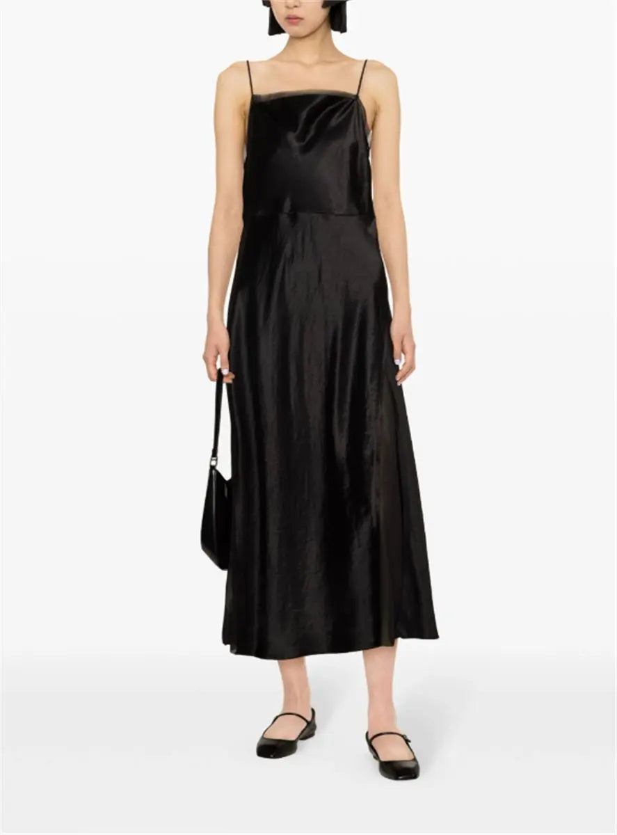 SHEER-PANELLED SILK SLIP DRESS VINCE