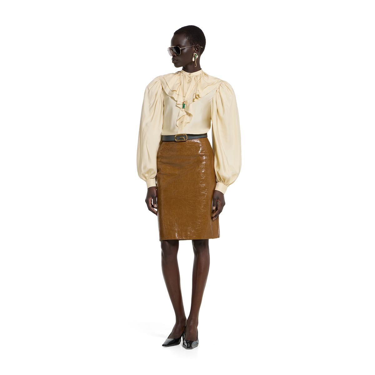 Shiny leather midi skirt-GUCCI-Verso