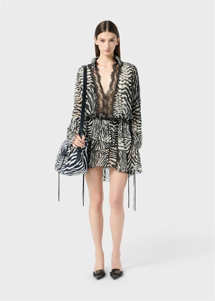 Short chiffon dress with lace-detailed ruffles-BLUMARINE-Verso