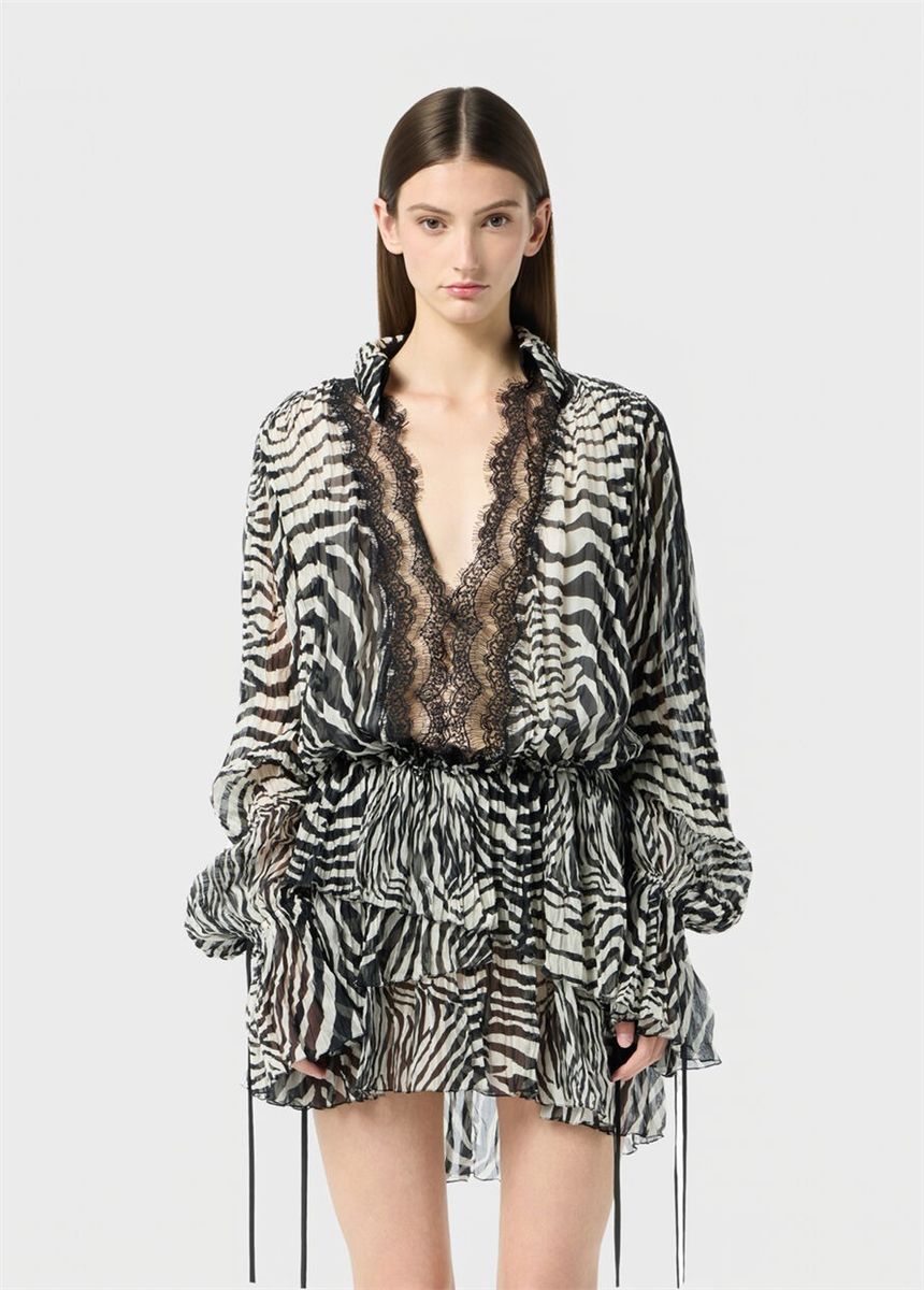 Short chiffon dress with lace-detailed ruffles-BLUMARINE-Verso