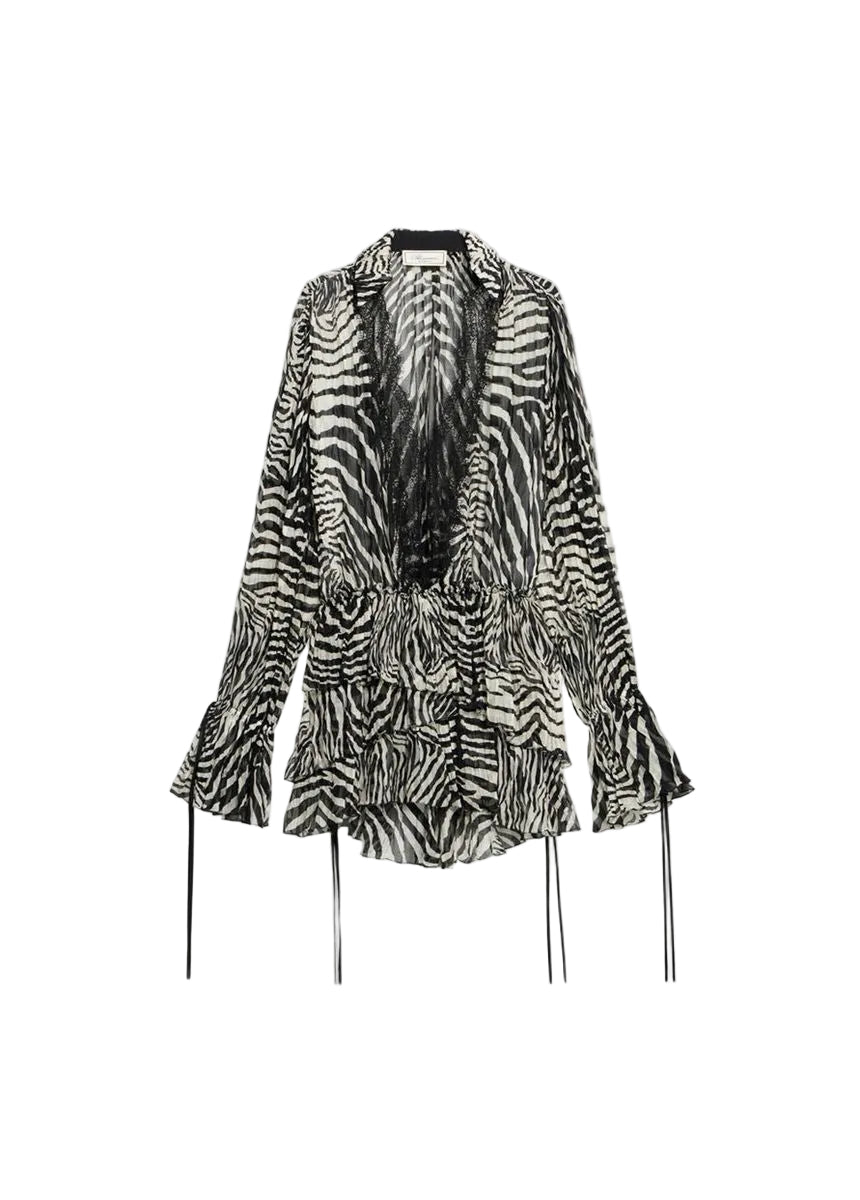 Short chiffon dress with lace-detailed ruffles-BLUMARINE-Verso