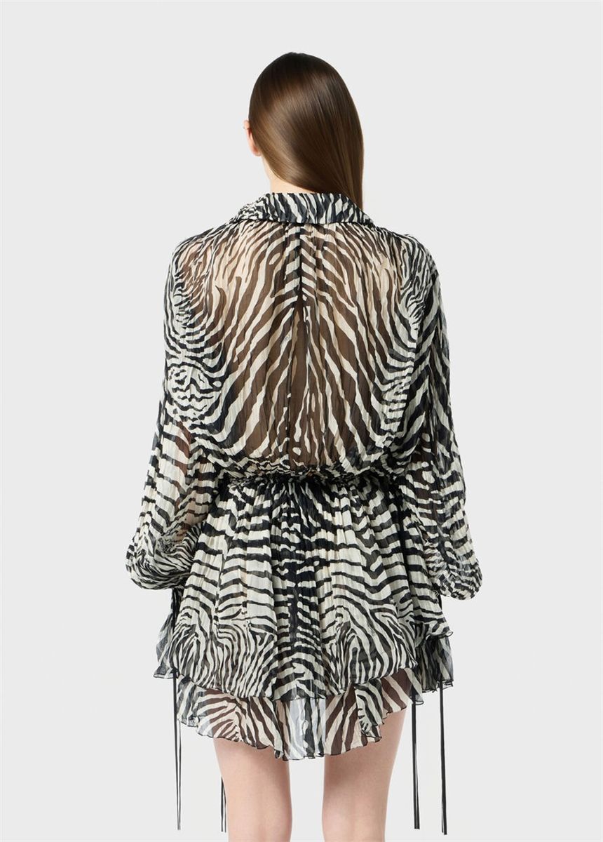 Short chiffon dress with lace-detailed ruffles-BLUMARINE-Verso