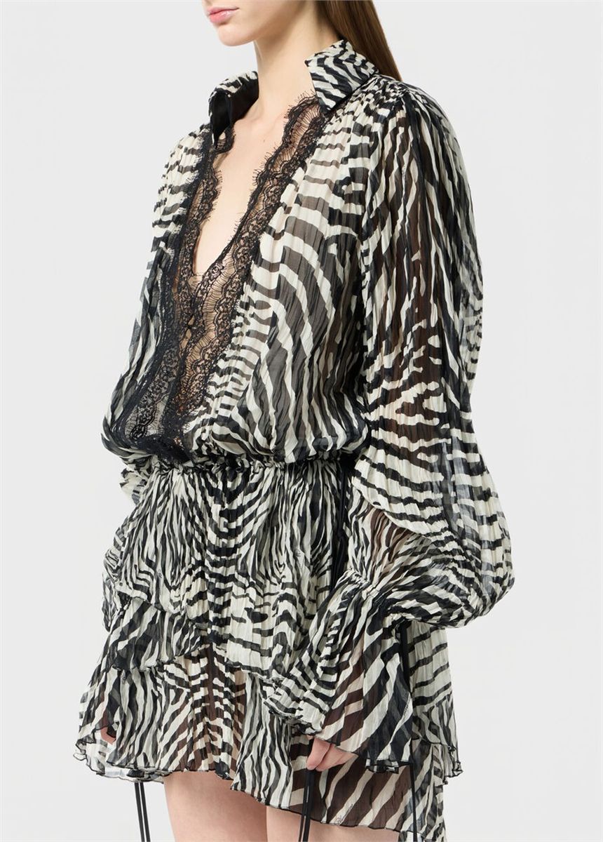 Short chiffon dress with lace-detailed ruffles-BLUMARINE-Verso