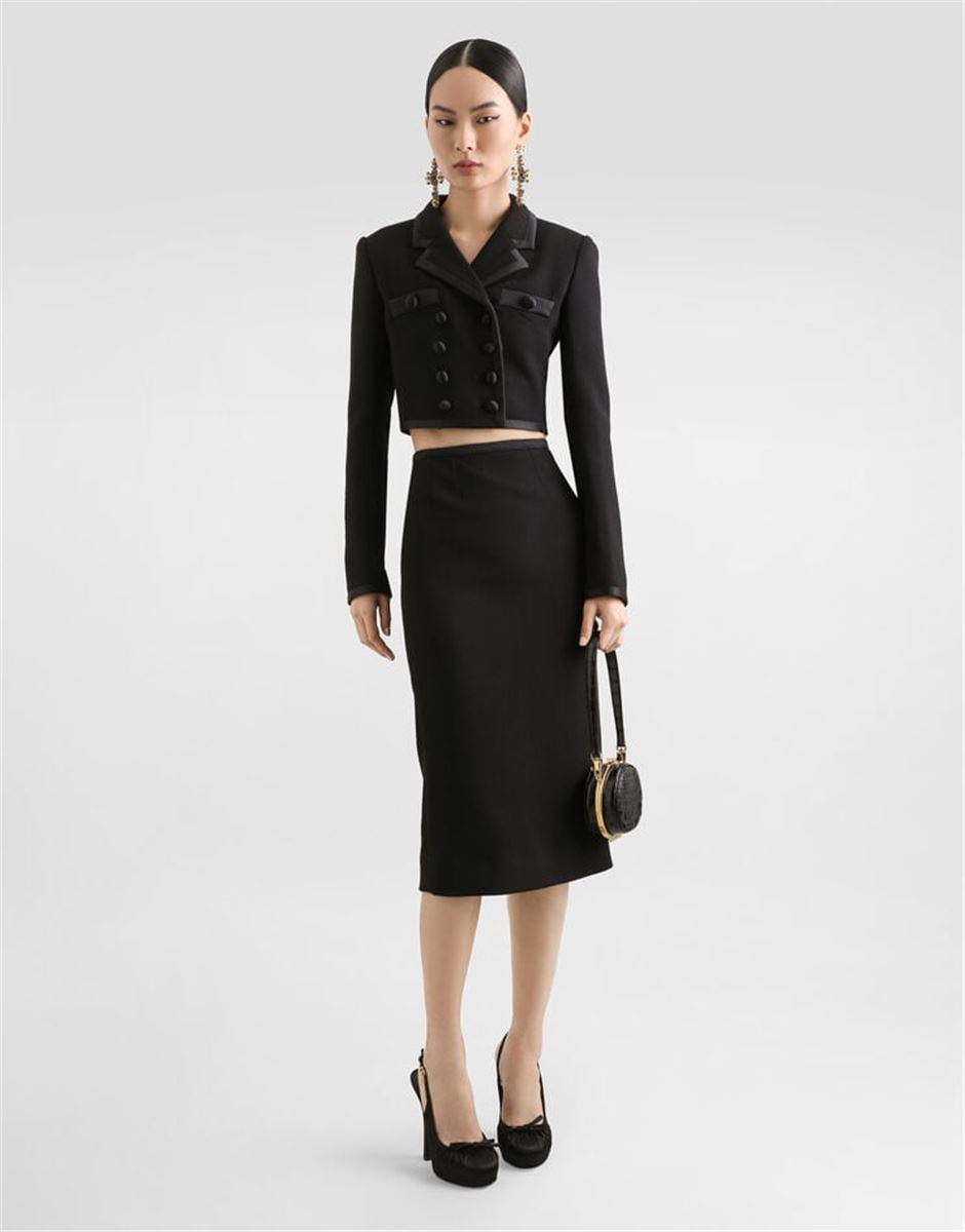 SHORT DOUBLE-BREASTED WOOL CREPE JACKET - DOLCE & GABBANA - Verso