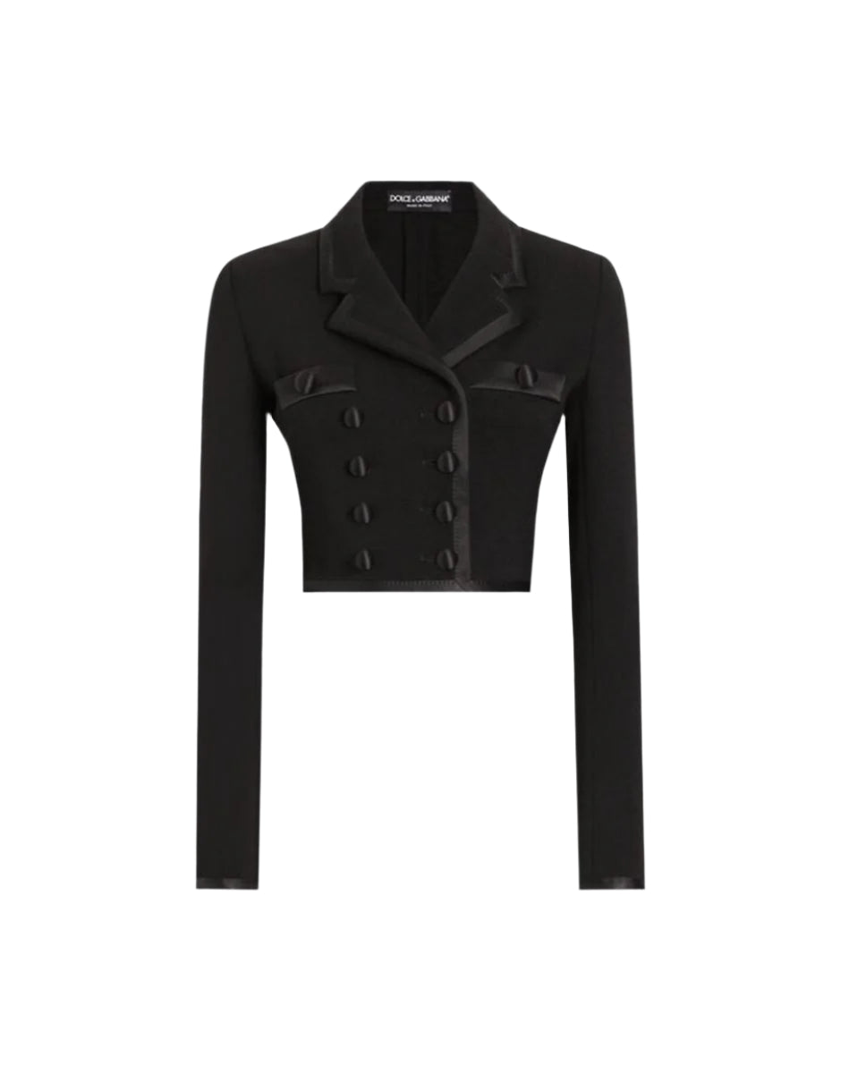 SHORT DOUBLE-BREASTED WOOL CREPE JACKET - DOLCE & GABBANA - Verso
