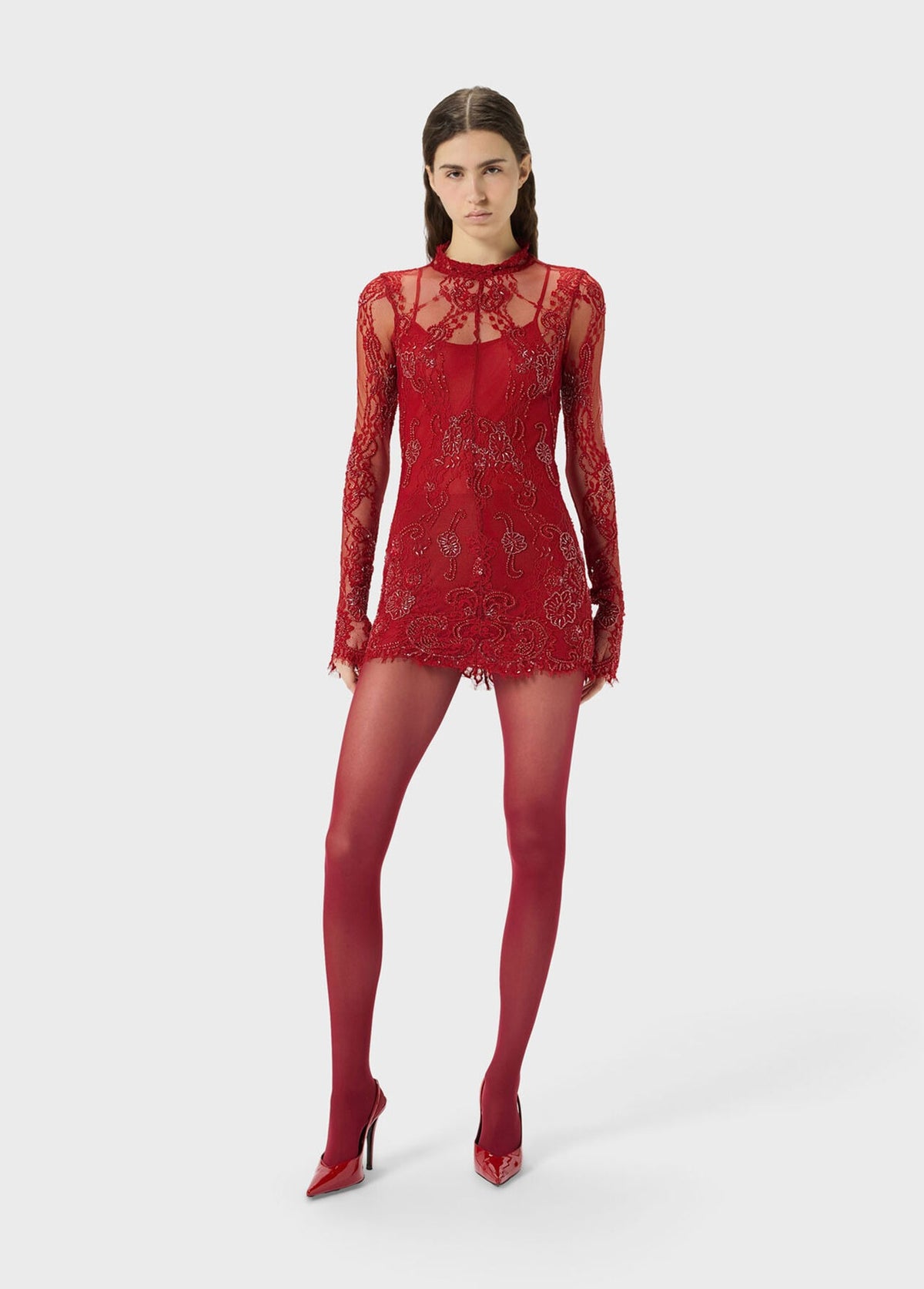Short Lace Dress with Embroidery-BLUMARINE-Verso