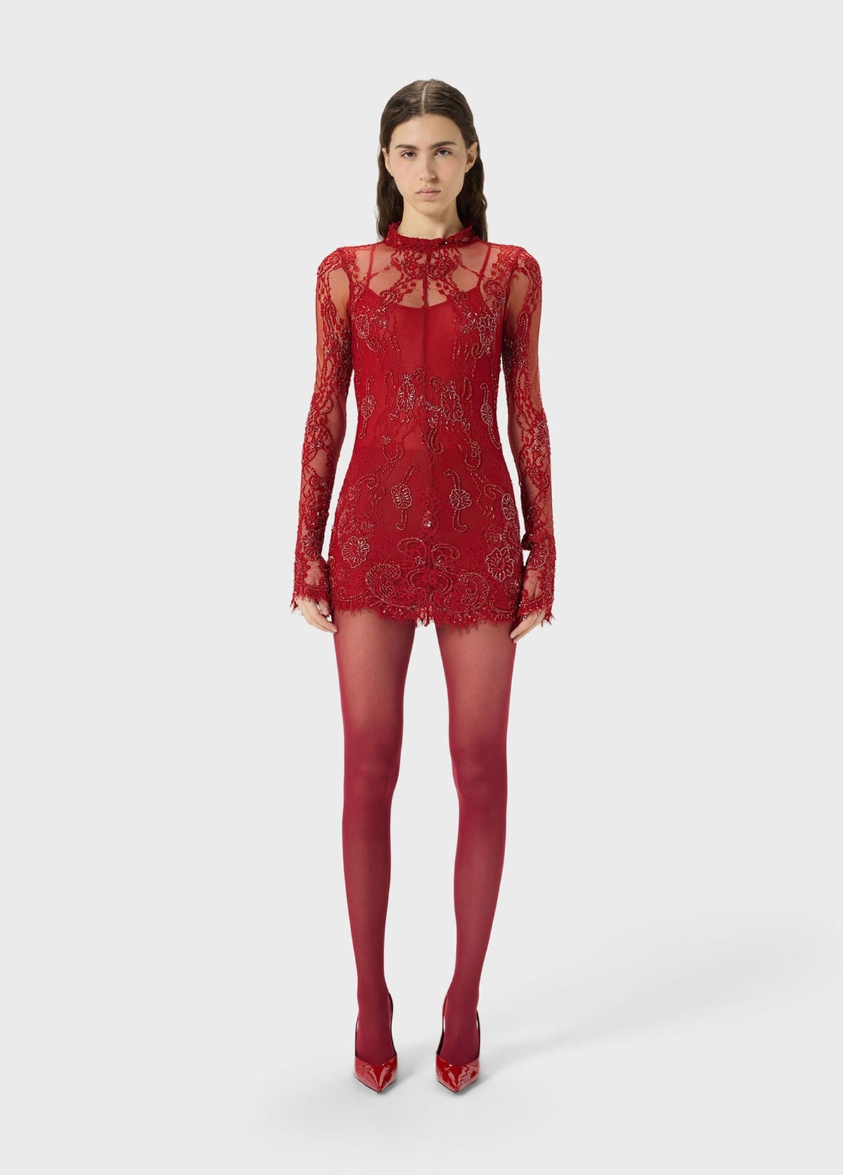Short Lace Dress with Embroidery-BLUMARINE-Verso