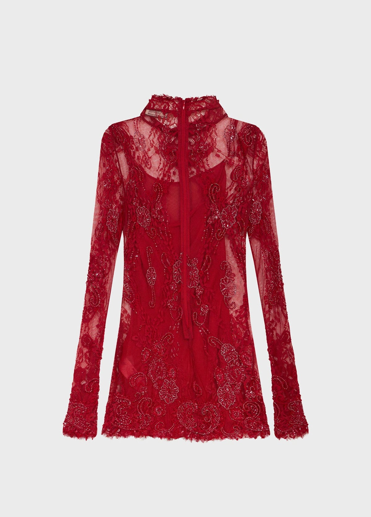 Short Lace Dress with Embroidery-BLUMARINE-Verso