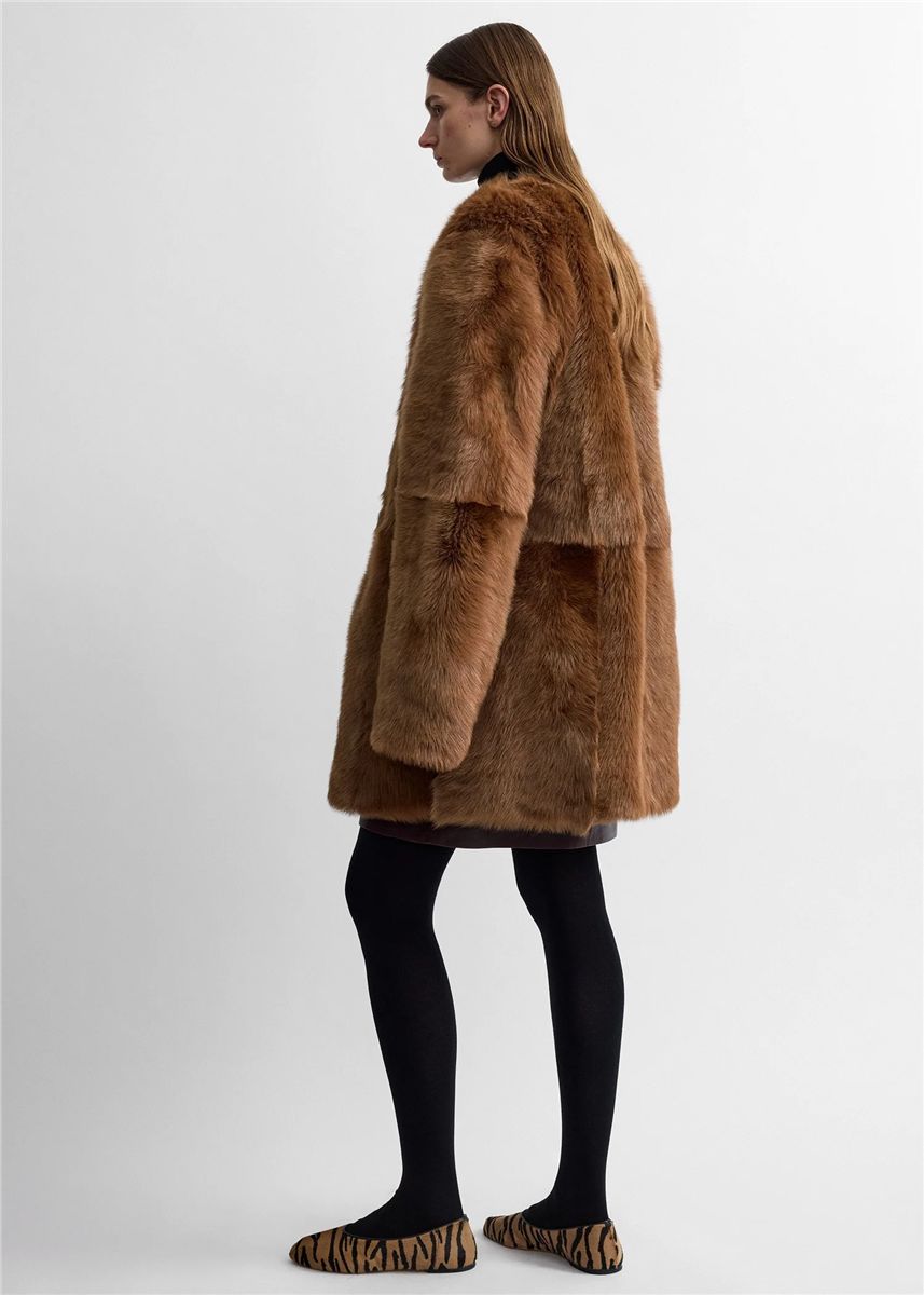 Short Silky Shearling Coat-TOTEME-Verso