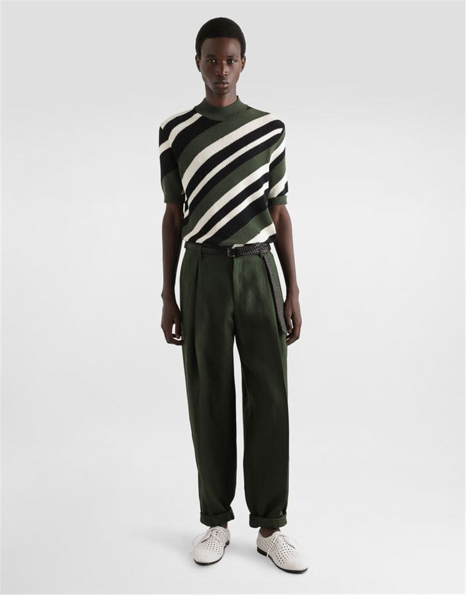 SHORT-SLEEVED COTTON MOCK-TURTLENECK WITH STRIPED INLAY - DOLCE & GABBANA - Verso