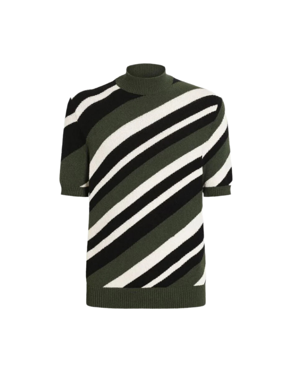 SHORT-SLEEVED COTTON MOCK-TURTLENECK WITH STRIPED INLAY - DOLCE & GABBANA - Verso