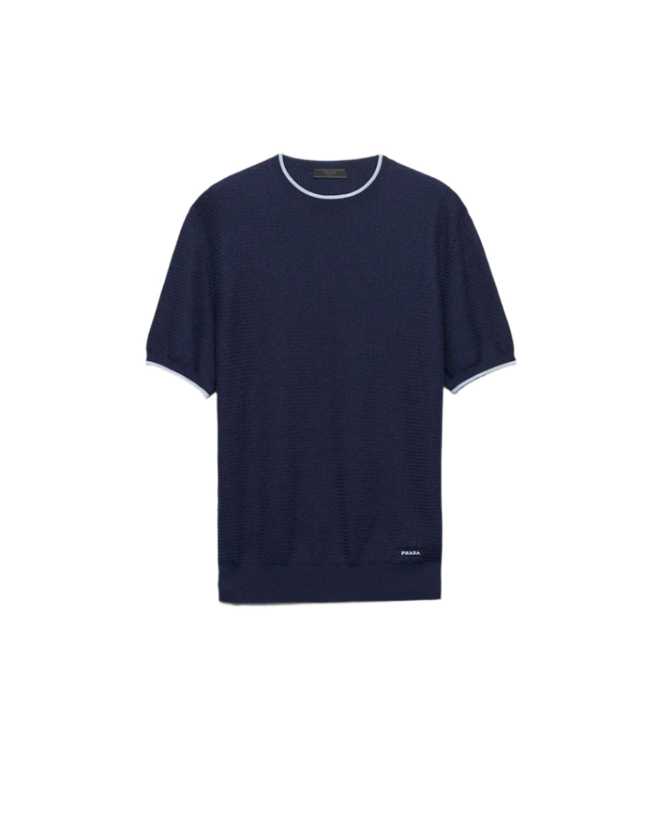 SHORT-SLEEVED SILK AND COTTON SWEATER-PRADA-Verso