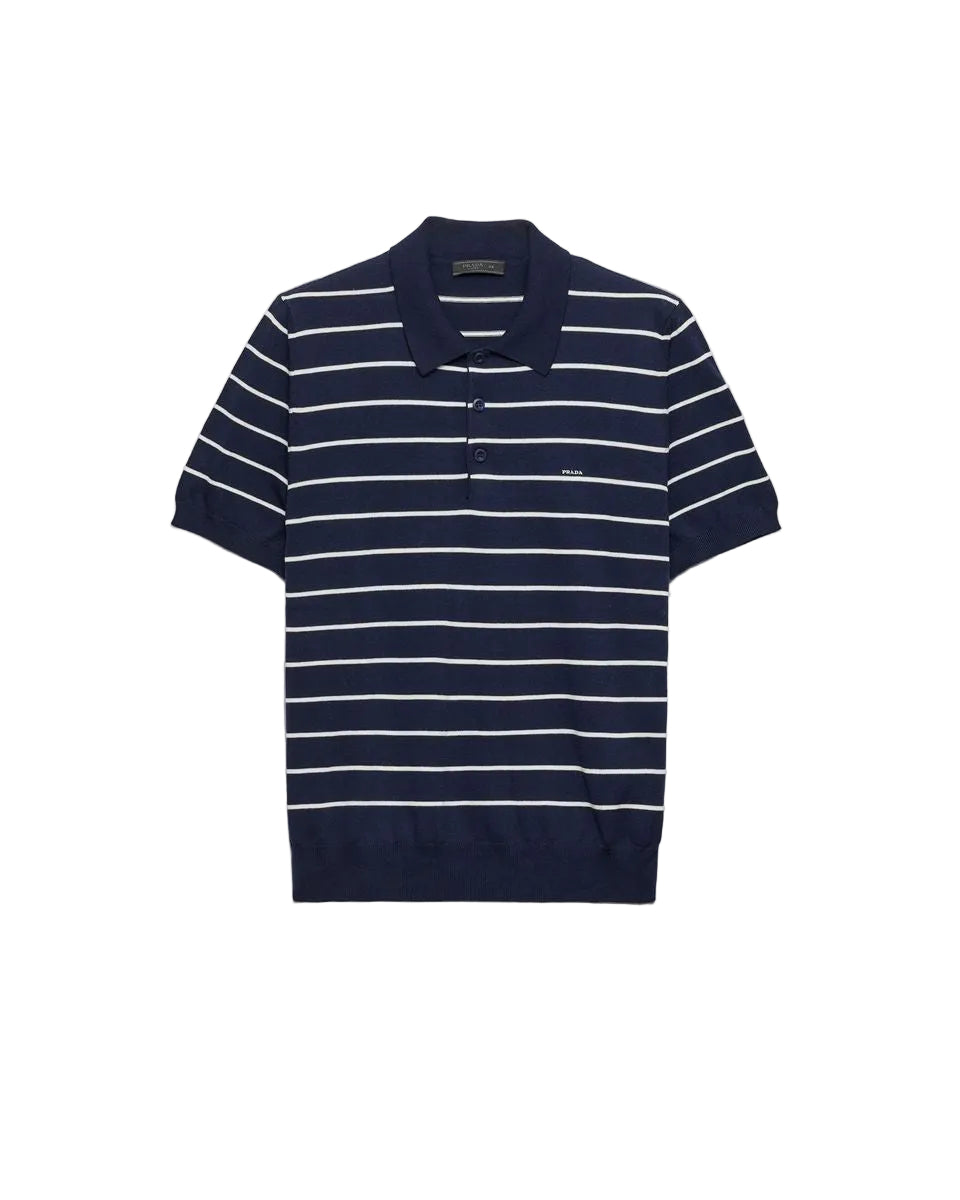 Short-sleeved striped cotton polo shirt-PRADA-309501-50-Verso
