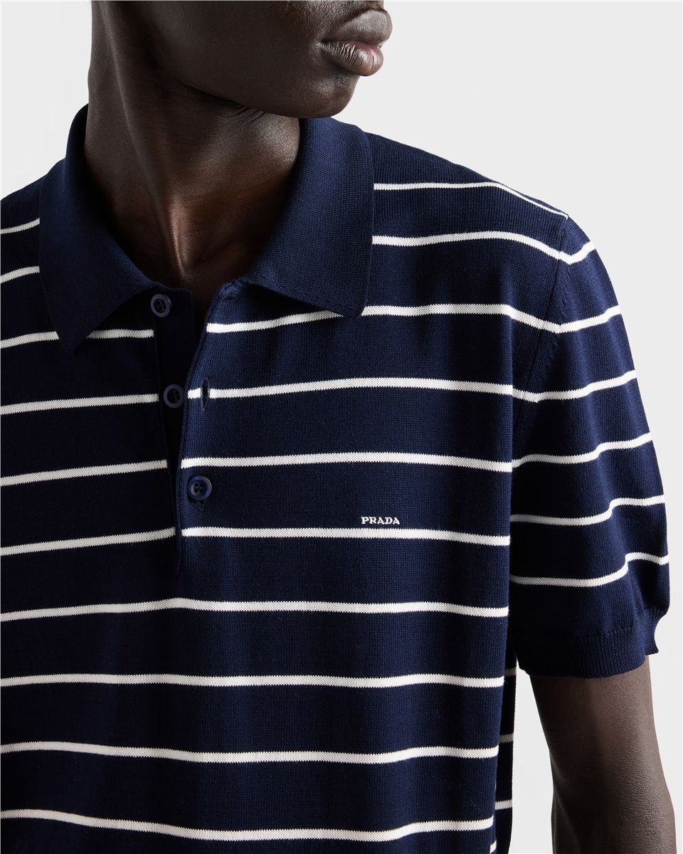 Short-sleeved striped cotton polo shirt-PRADA-Verso