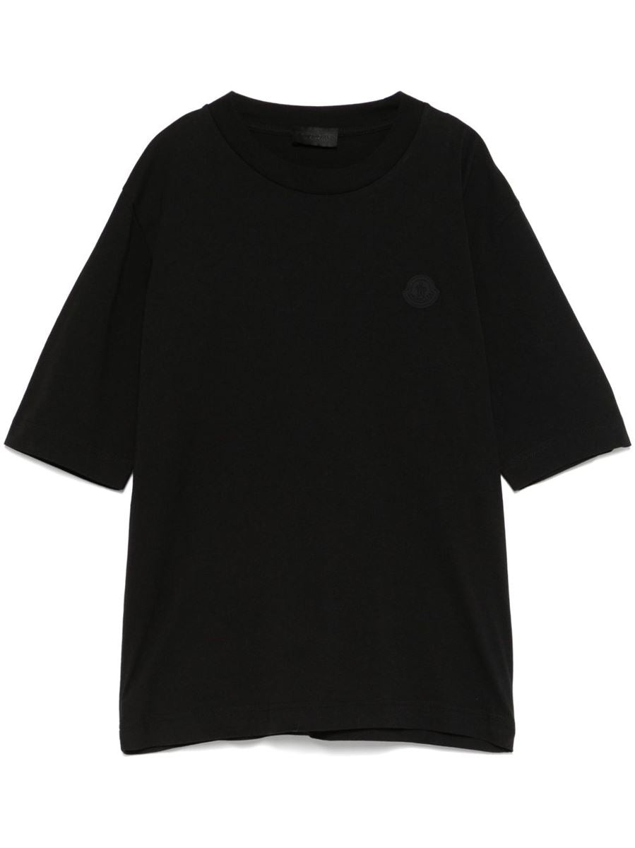 SILICONE LOGO PATCH COTTON T-SHIRT -  MONCLER -  Verso