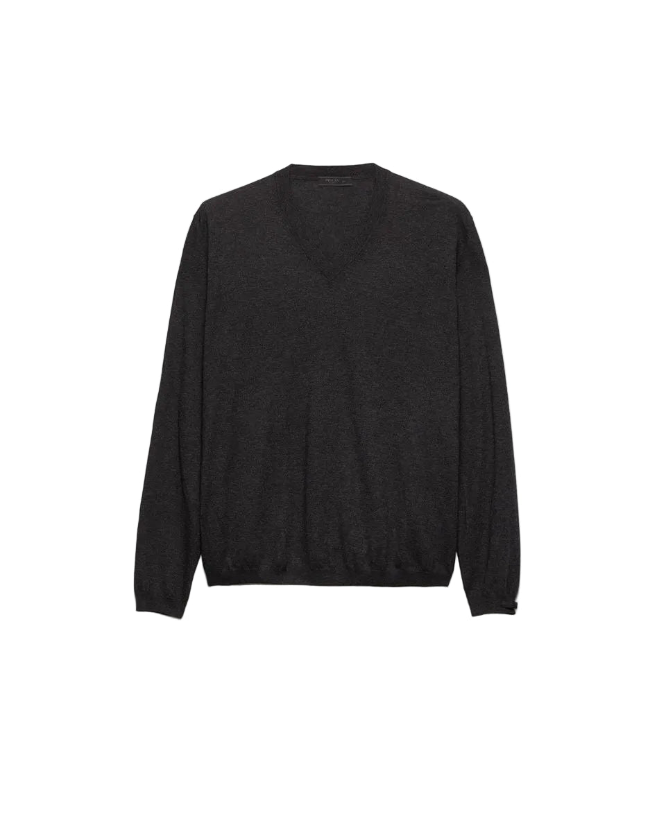 Silk and Cashmere V-neck Sweater-PRADA-Verso