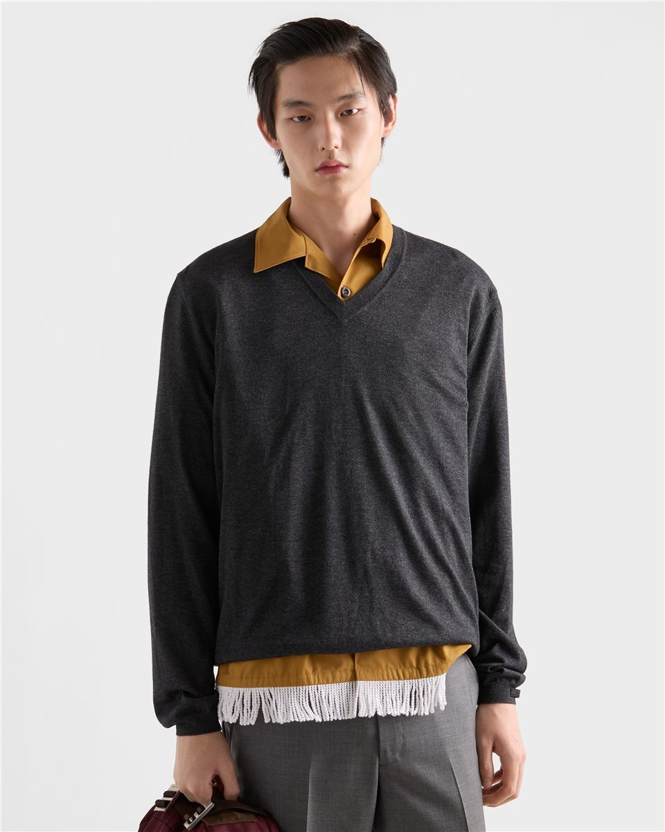 Silk and Cashmere V-neck Sweater-PRADA-Verso