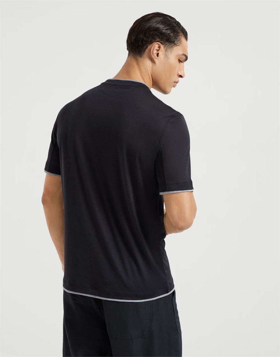 silk and cotton jersey crew neck t-shirt with faux-layering-BRUNELLO CUCINELLI-Verso