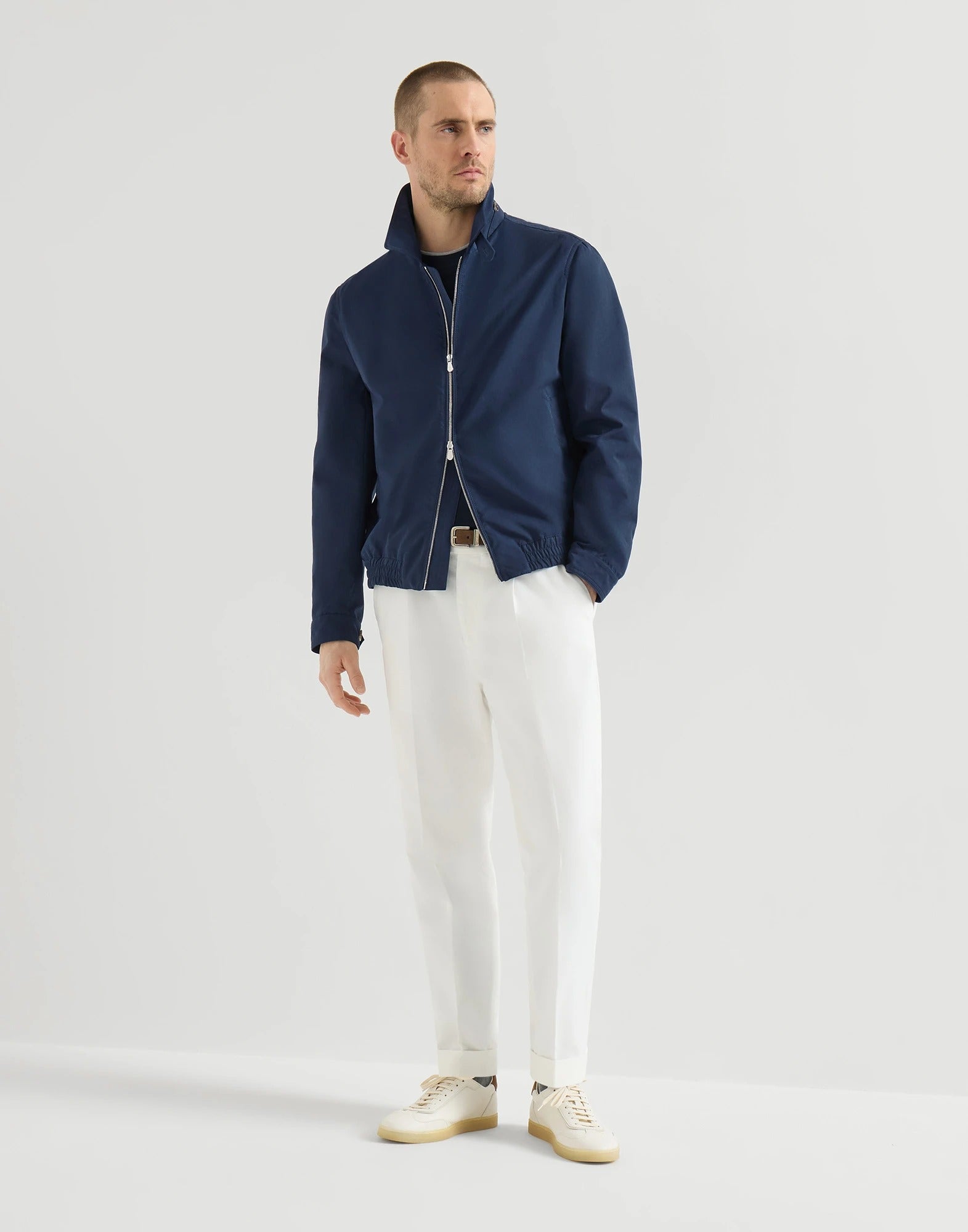 Silk and cotton lightweight jersey crew neck t-shirt with faux-layering-BRUNELLO CUCINELLI-Verso
