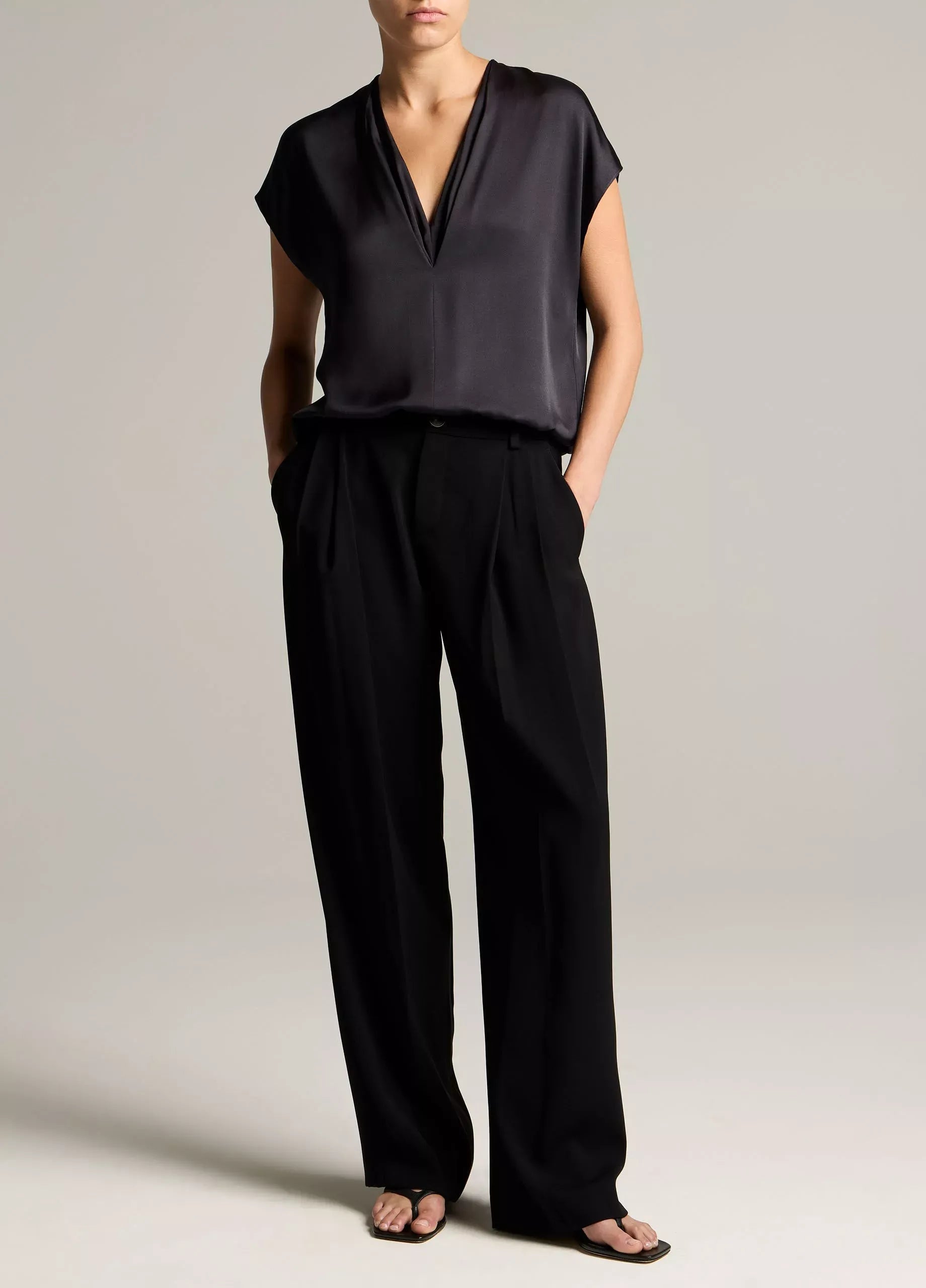 Silk-blend double v-neck top-VINCE-Verso