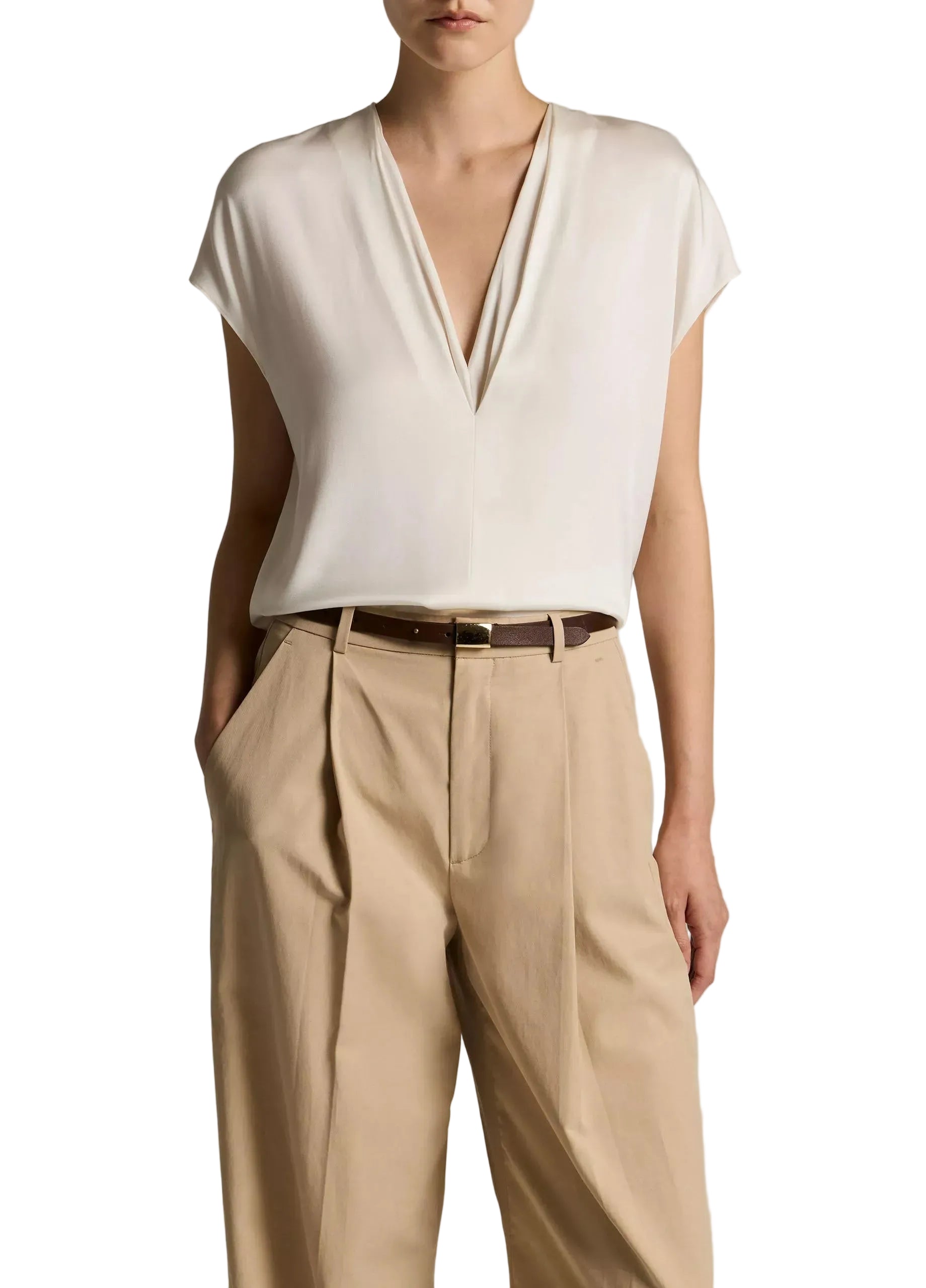 Silk-blend double v-neck top-VINCE-Verso