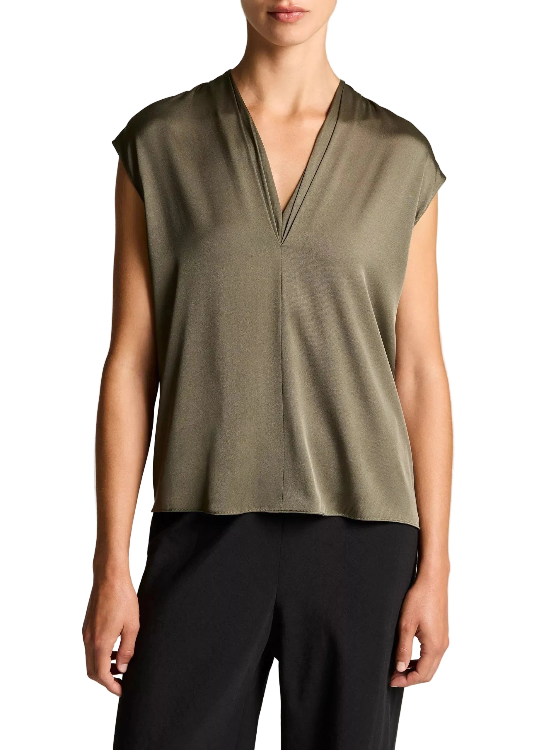 Silk-blend double v-neck top-VINCE-Verso
