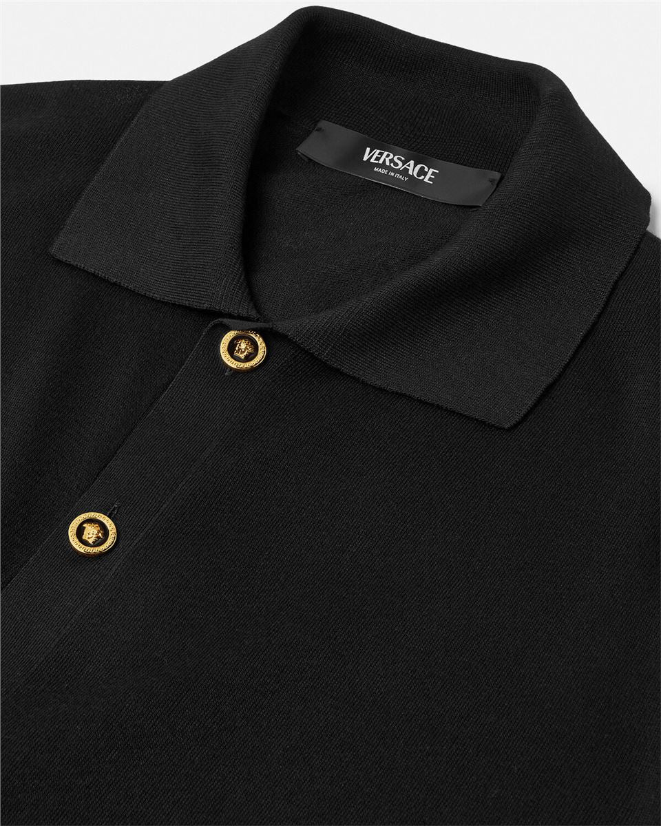 silk-blend knit polo cardigan