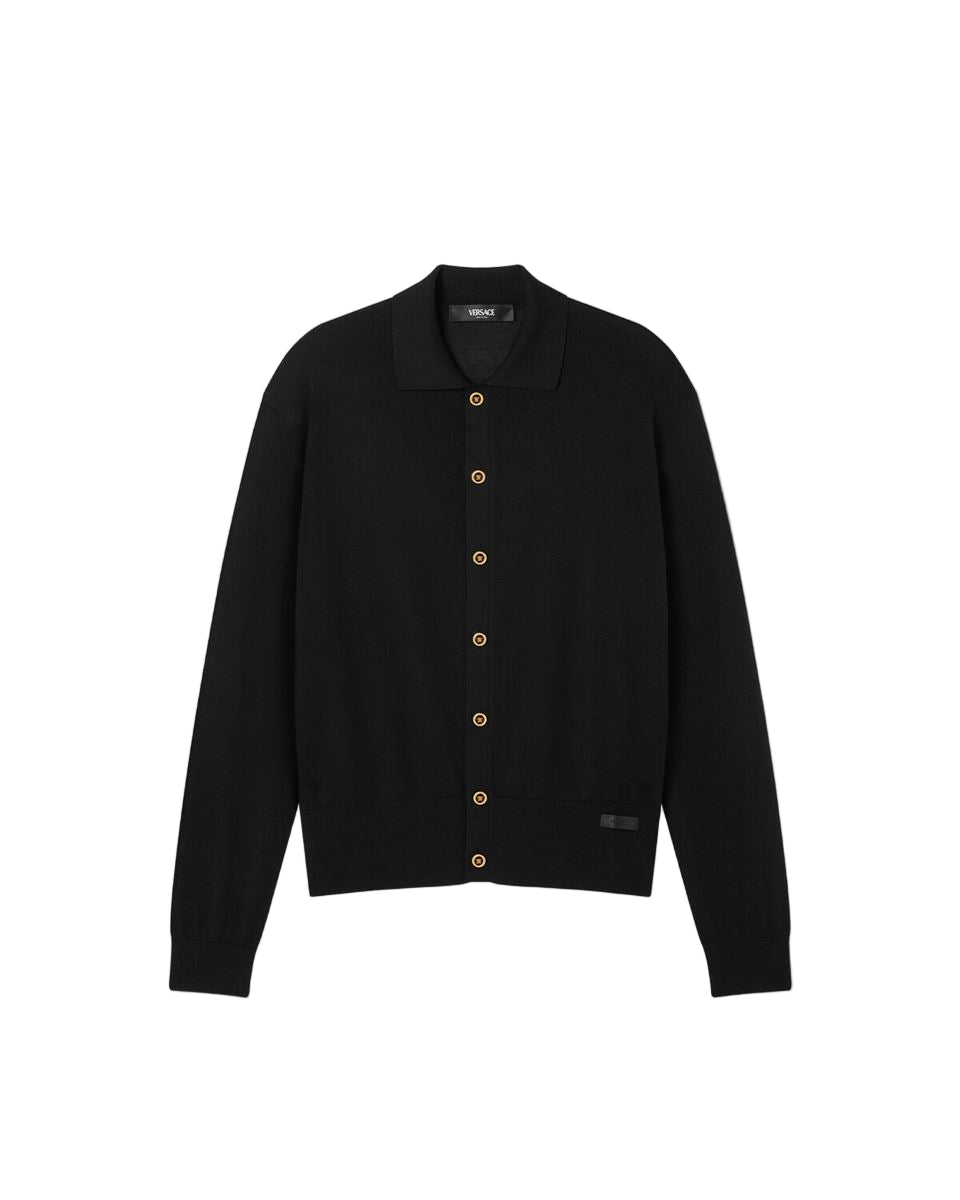 silk-blend knit polo cardigan-VERSACE-Verso