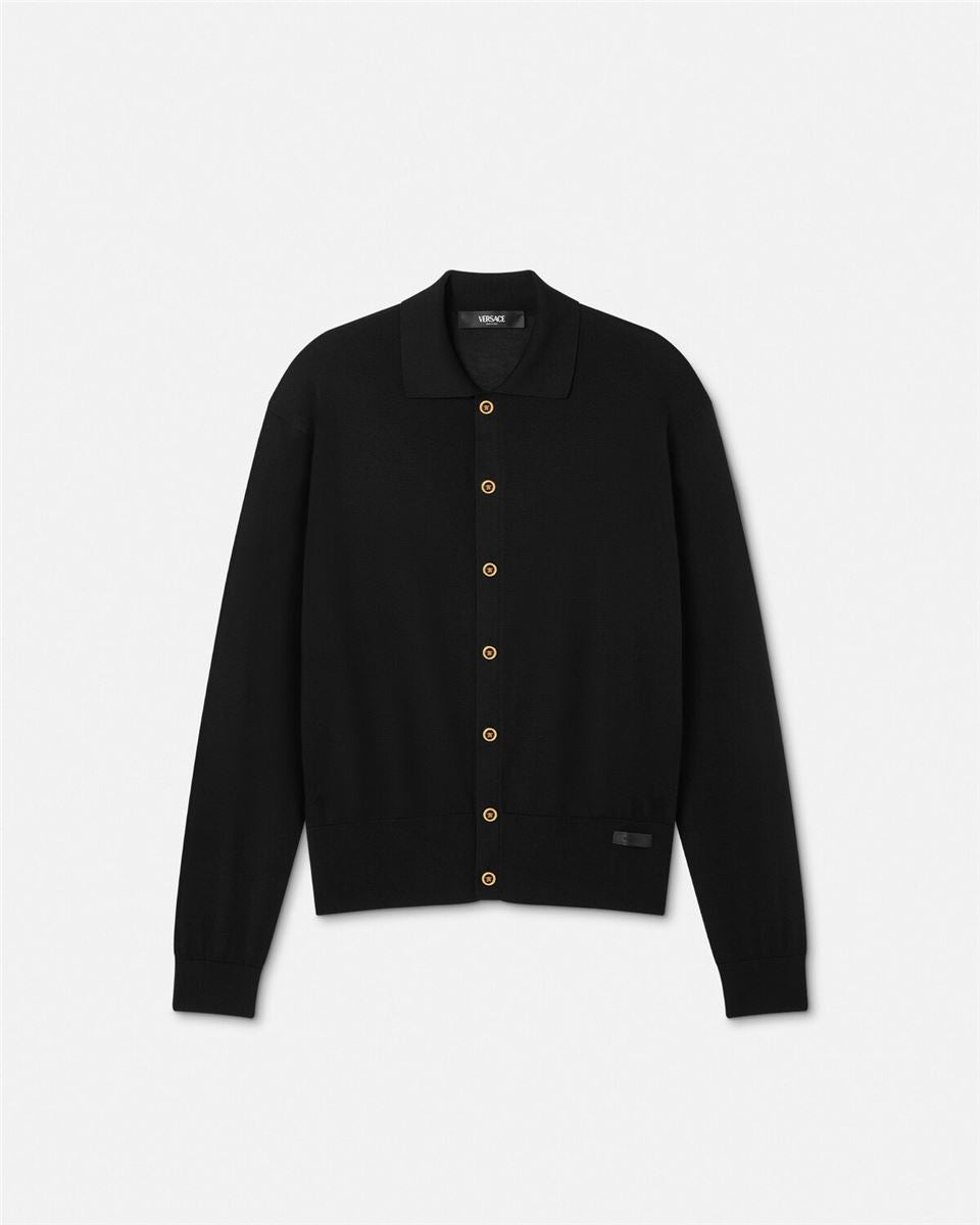 silk-blend knit polo cardigan