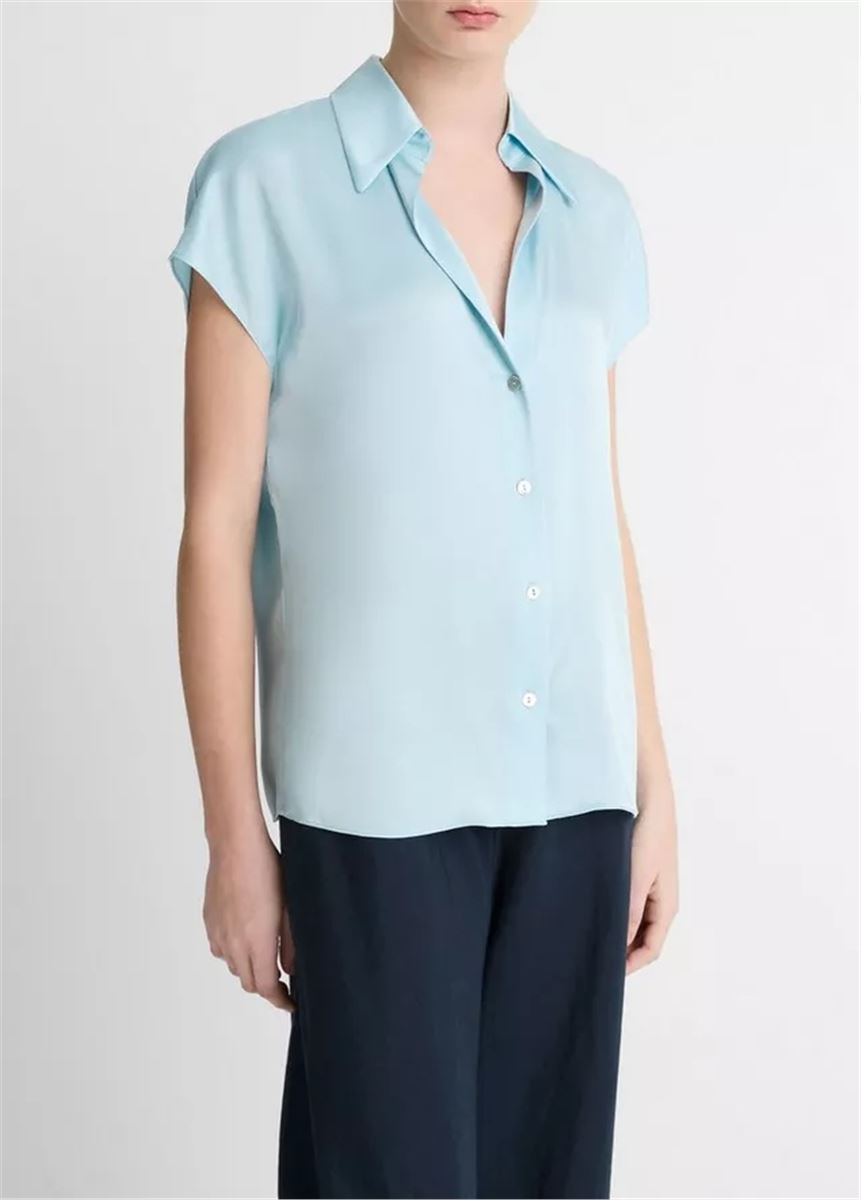 SILK CAP-SLEEVE RUCHED-BACK BLOUSE - VINCE - Verso