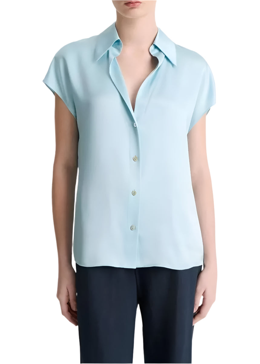 SILK CAP-SLEEVE RUCHED-BACK BLOUSE - VINCE - Verso